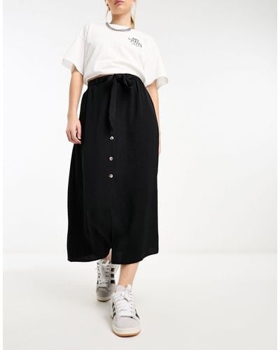 ASOS Button Through Midi Skirt With Tie Waist - Black