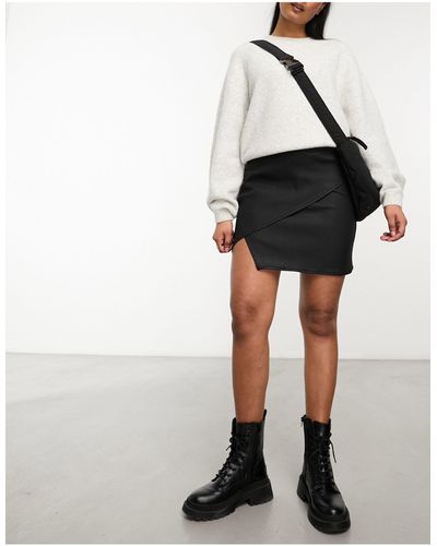 Vero Moda Wrap Front Coated Mini Skirt - Black
