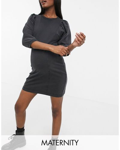 Pieces T-shirt Dress With Puff Sleeve - Black