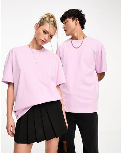 Weekday Oversized Uniseks T-shirt - Roze