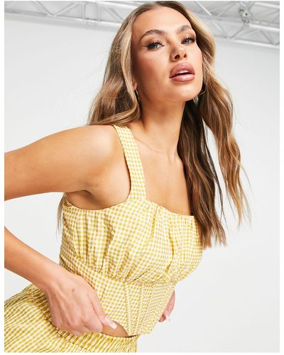 Missguided Top a cuadros vichy s estilo corsé - Amarillo