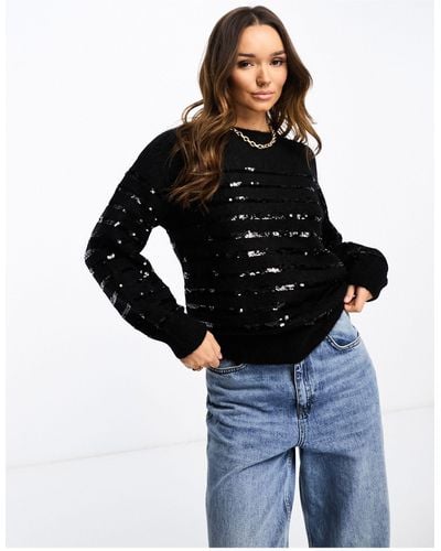 & Other Stories Fluffy Yarn Wool Blend Jumper With Sequin Stripes - Black