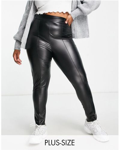 Yours Faux Leather Seam Front Trousers - Black