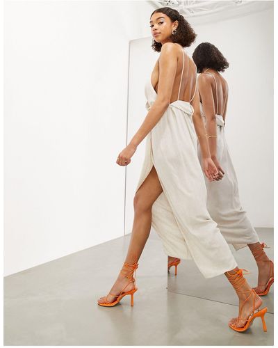 ASOS Linen Strappy Back Drape Cami Midi Dress - Natural