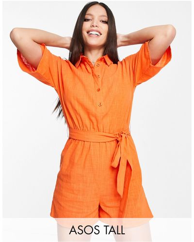 ASOS Asos design tall - tuta corta chemisier da spiaggia con cintura - Arancione