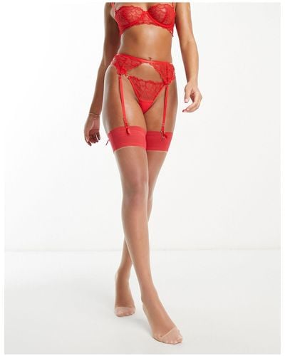 Bluebella Valentina Suspender Belt With Heart Embroide Lace - Red
