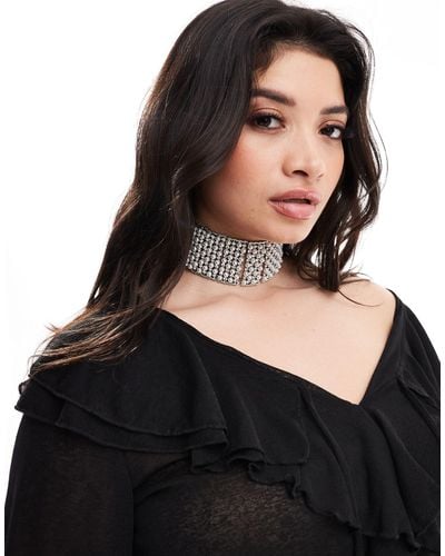 ASOS Asos Design Curve Limited Edition Choker Necklace With Faux Pearl And Crystal Cupchain - Black