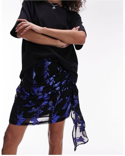 TOPSHOP Jacquard Drape Mini Skirt - Black