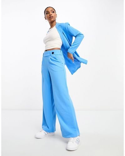 Jdy Button Detail Wide Leg Dad Trousers Co-ord - Blue