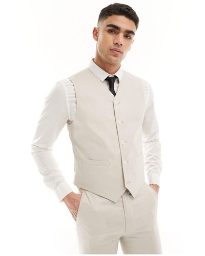 ASOS Super Skinny Suit Waistcoat With Linen - White