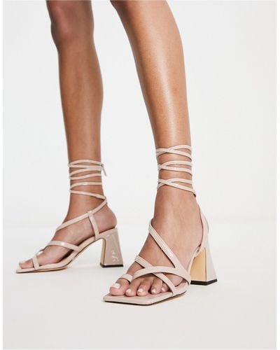 TOPSHOP Nadia - sandali con tacco largo allacciati alla caviglia colore naturale - Neutro