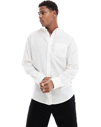 French Connection Linen Long Sleeve Smart Shirt - White