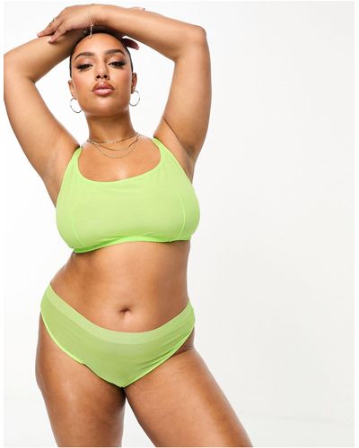ASOS Asos Design Curve Exclusive Maddy Clean Mesh High Waisted Brazilian Brief - Green