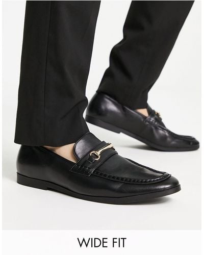 Truffle Collection Wide Fit Snaffle Trim Loafers - Black