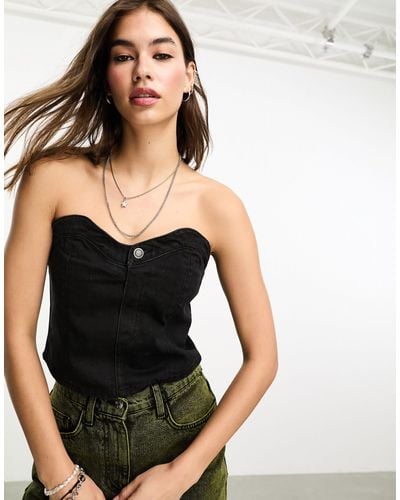 ONLY Cropped Denim Corset Top - Black