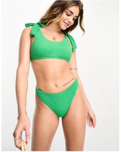 Daisy Street Textured Hipster Bikini Bottoms - Green