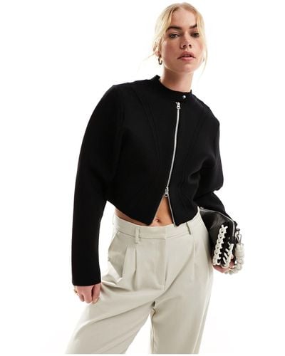 & Other Stories Compact Knitted Jacket With Zip Front And Panelled Sculptural Sleeves - Black