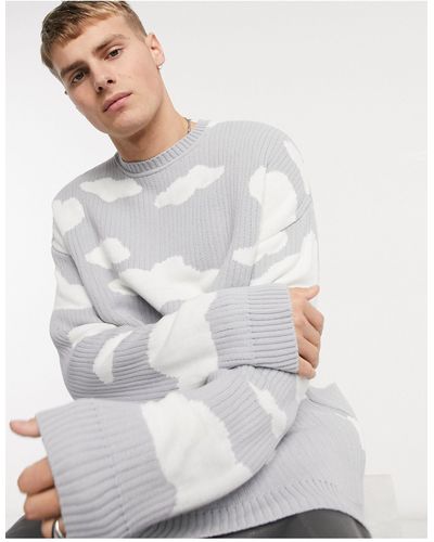 ASOS Oversized Knitted Sweater With Cloud Design - Gray