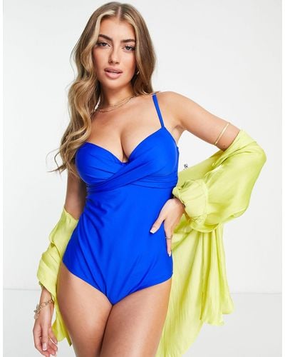 Pour Moi Fuller Bust Underwired Twist Front Control Swimsuit - Blue