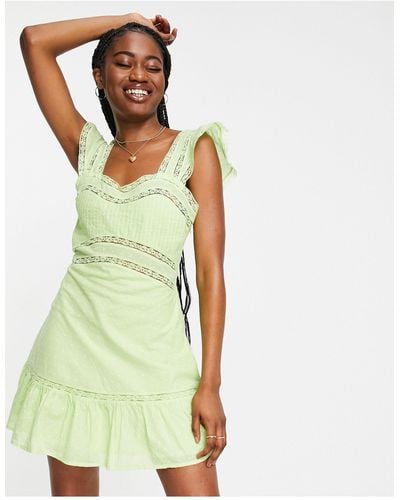 Miss Selfridge Lace Insert Dobby Mini Dress - Green