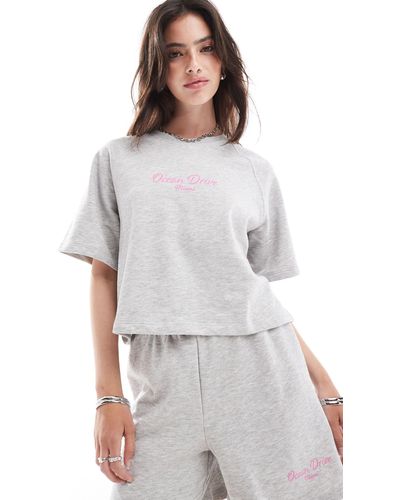 ONLY Miami Print Boxy Short Sleeve Sweat Top Co-ord - Gray