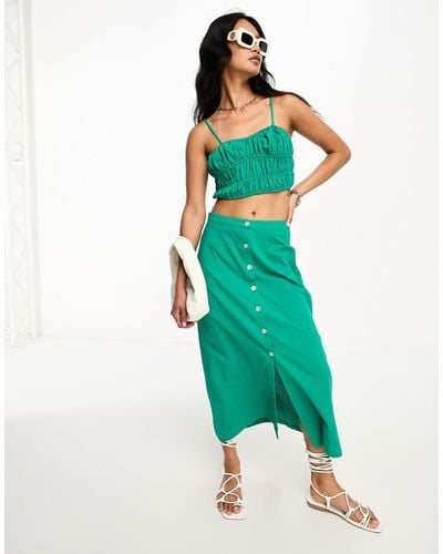 Lola May Button Front Midi Skirt Co-ord - Green