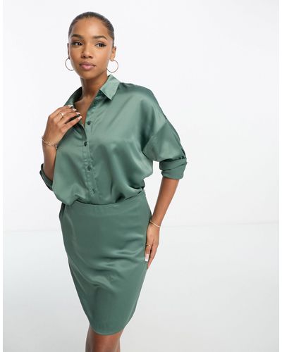 Vero Moda Oversized Satin Shirt - Green