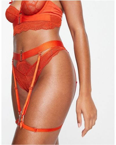Hunkemöller X Nyakim Gatwech Maisie Lace High Wiast Brazilian Brief With Suspender Detail - Orange