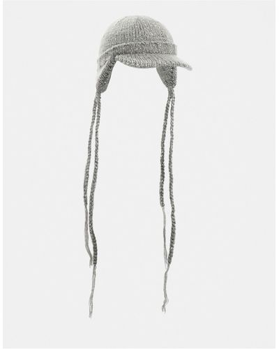 Collusion Unisex Knitted Cap With Tassels - White