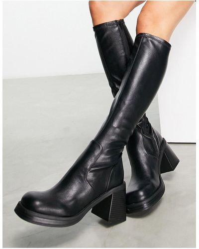 ASOS Catch - Kniehoge Sock Boots Met Halfhoge Hak - Zwart