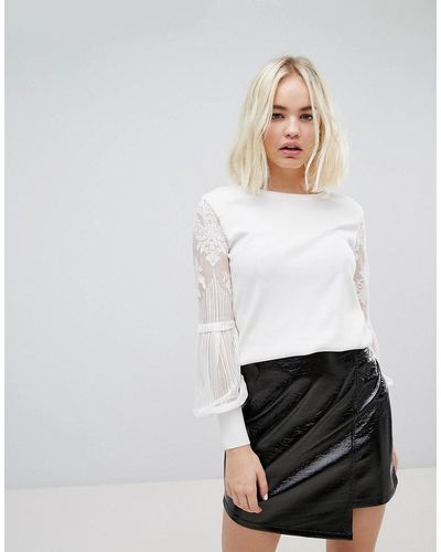 New Look Lace Sleeve Jumper - White