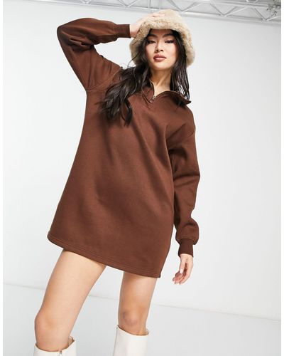 Threadbare Jenna - vestito maglia corto cioccolato con zip corta - Marrone