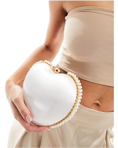True Decadence Pearl Trim Heart Clutch Bag - Natural