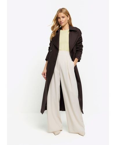 River Island High Waisted Wide Leg Trousers - Natural