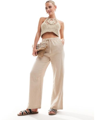 Only Petite Cheesecloth Wide Leg Trouser - Natural