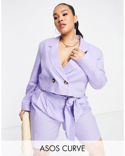 ASOS Asos Design Curve Linen Cropped Suit Blazer - Purple