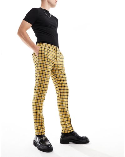 Twisted Tailor Austens - pantaloni da abito gialli a quadri - Bianco
