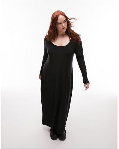 TOPSHOP Curve Super Soft Long Sleeve Shaping Midi Dress - Black