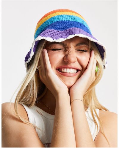 ASOS Gehaakte Bucket Hat Met Regenboogkleurige Strepen - Meerkleurig