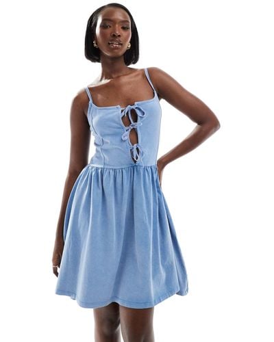 ASOS Cami With Tie Front Bodice Full Skirt Mini Dress - Blue