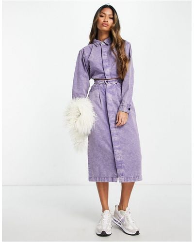 WÅVEN Cut Out Detail Denim Midi Dress - Purple