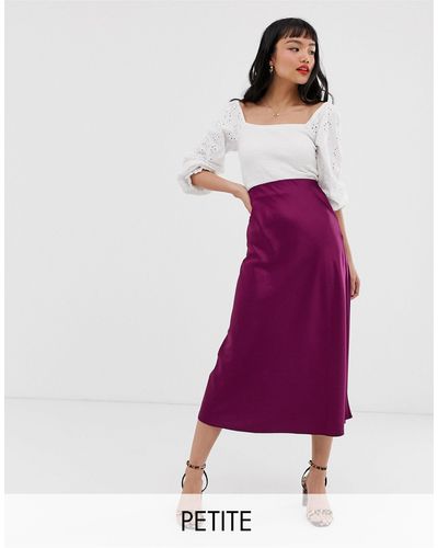 New Look Satin Midi Skirt In Burgundy - Red