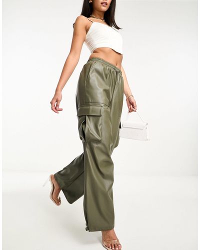 Miss Selfridge Faux Leather baggy Cargo Trousers - Green