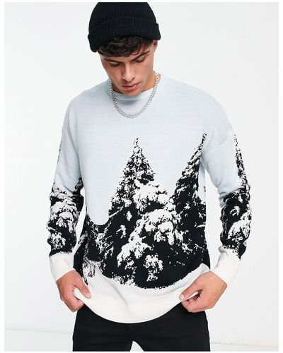 Threadbare Oversized Winter Scene Christmas Sweater - White