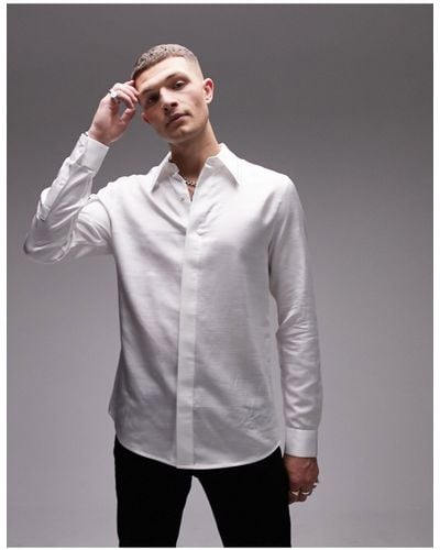 TOPMAN Long Sleeve Regular Fit Pointed Collar Tipped Satin Shirt - Gray
