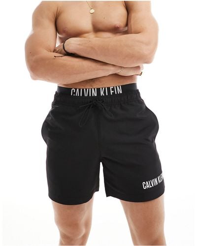 Calvin Klein Intense Power Double Waistband Swim Shorts - Black
