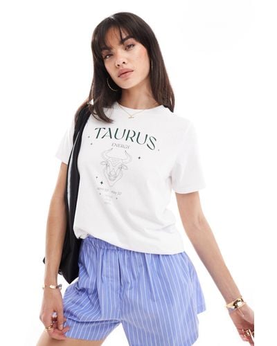 Pieces Zodiac T-shirt With "taurus"" Print - White