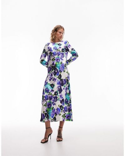TOPSHOP Lea Premium Long Sleeve Maxi Dress - Blue