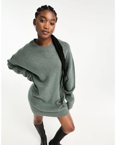 Weekday Eloise Wool Oversized Mini Sweater Dress - Green