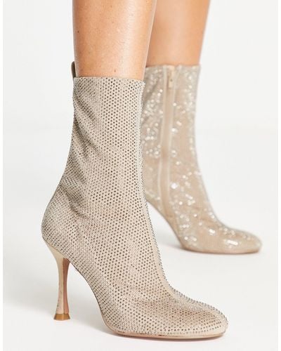 ASOS Elegant Embellished High-heeled Ankle Boots - Natural